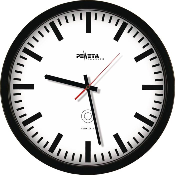 PEWETA 55.131.322 Funkuhr Funkuhr Kunststoff schwarz Ø 350 mm 1,5 V Balkenziffe-0
