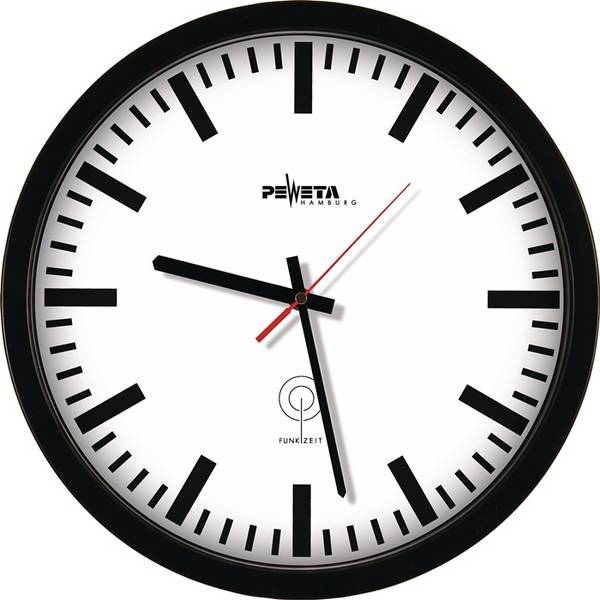 PEWETA 55.131.322 Funkuhr Funkuhr Kunststoff schwarz Ø 350 mm 1,5 V Balkenziffe