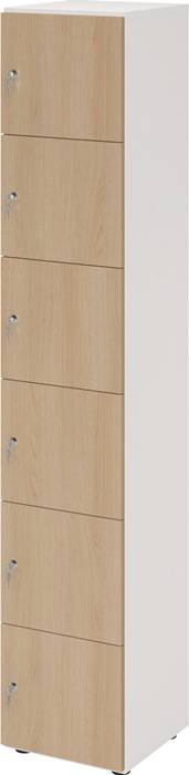 Schließfachschrank Zylinderschl.weiß/Eiche H2156xB400xT420mm 6 Abt.HAMMERBACHER-0