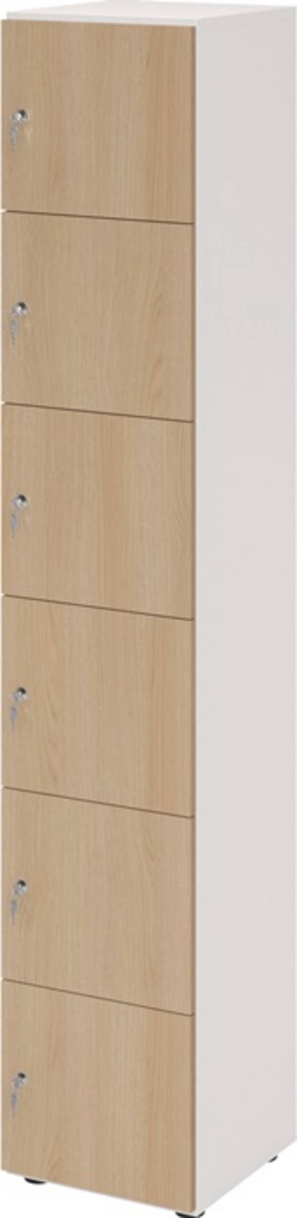 Schließfachschrank Zylinderschl.weiß/Eiche H2156xB400xT420mm 6 Abt.HAMMERBACHER