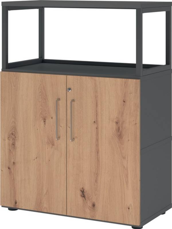 Regalschrank FlexWall H1100xB800xT417mm graphit/asteiche Türen u.offenes Rahmene