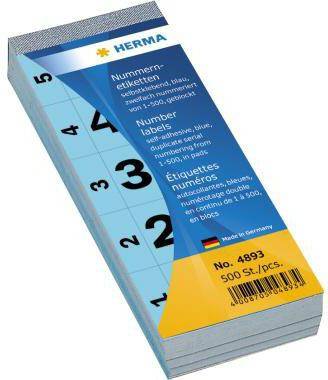HERMA Nummernblock 4893 1-500 sk 28x56mm blau 500 St./Pack.