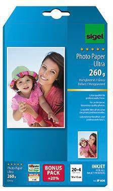 SIGEL Inkjetpapier ULTRA IP606 10x15cm hochglänzend 24 Bl./Pack.-0