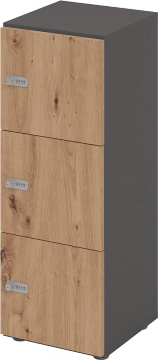 Schließfachschrank Zahlenschl.Graphit/Asteiche H1100xB400xT420mm