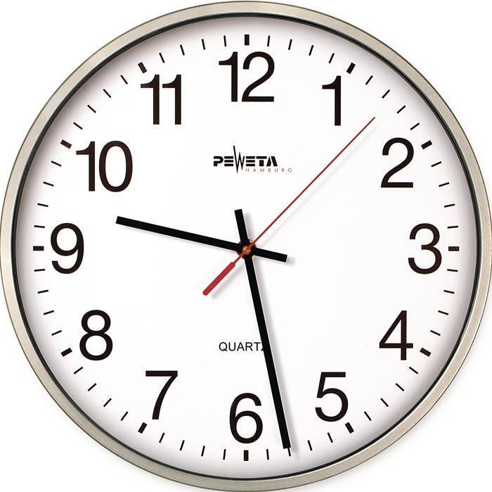 PEWETA 44.130.213 Wanduhr Quarzuhr Kunststoff silber Ø 250 mm 1,5 V arabische Z-0