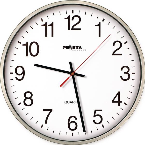 PEWETA 44.130.213 Wanduhr  Quarzuhr Kunststoff silber Ø 250 mm 1,5 V arabische Z