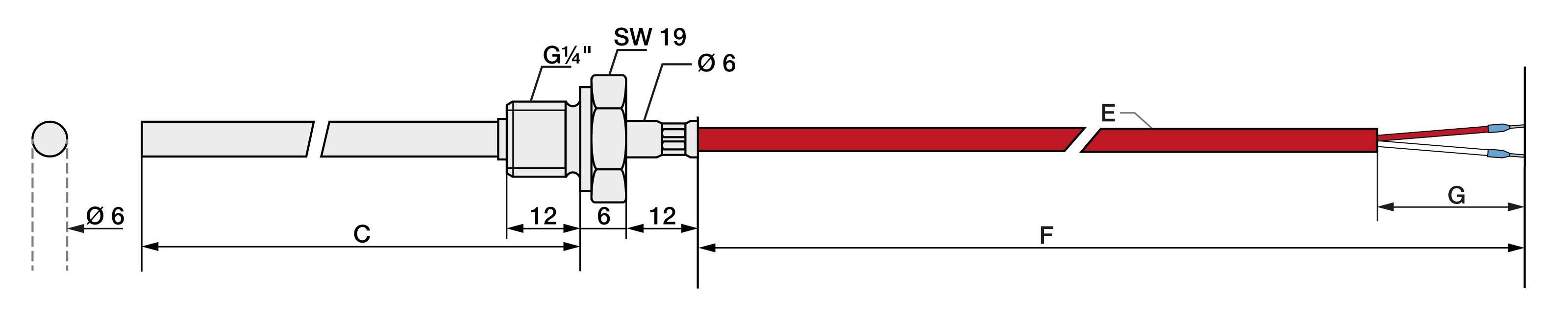 Pt1000 Kl. B 2L Einschraubfühler 50mm G1/4 " 2m Silikon-1