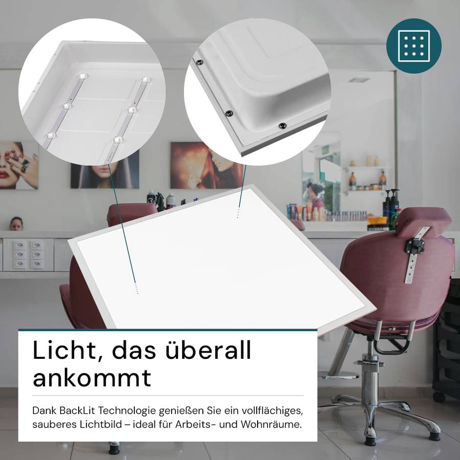 LUXULA LED Panel 62x62 cm 36W 3600lm 6000K Kaltweiß Büro- Deckenleuchte Backlit Einbauleuchte für Rasterdecken-1