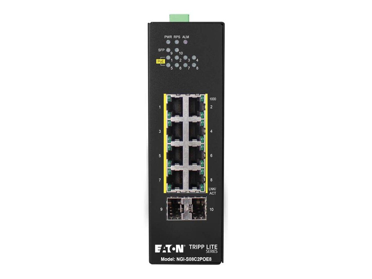 Eaton Tripp Lite series 8-Port Lite Managed Industrial Gigabit Ethernet Switch - 10/100/1000 Mbps, PoE+ 30W, 2 GbE SFP S-3