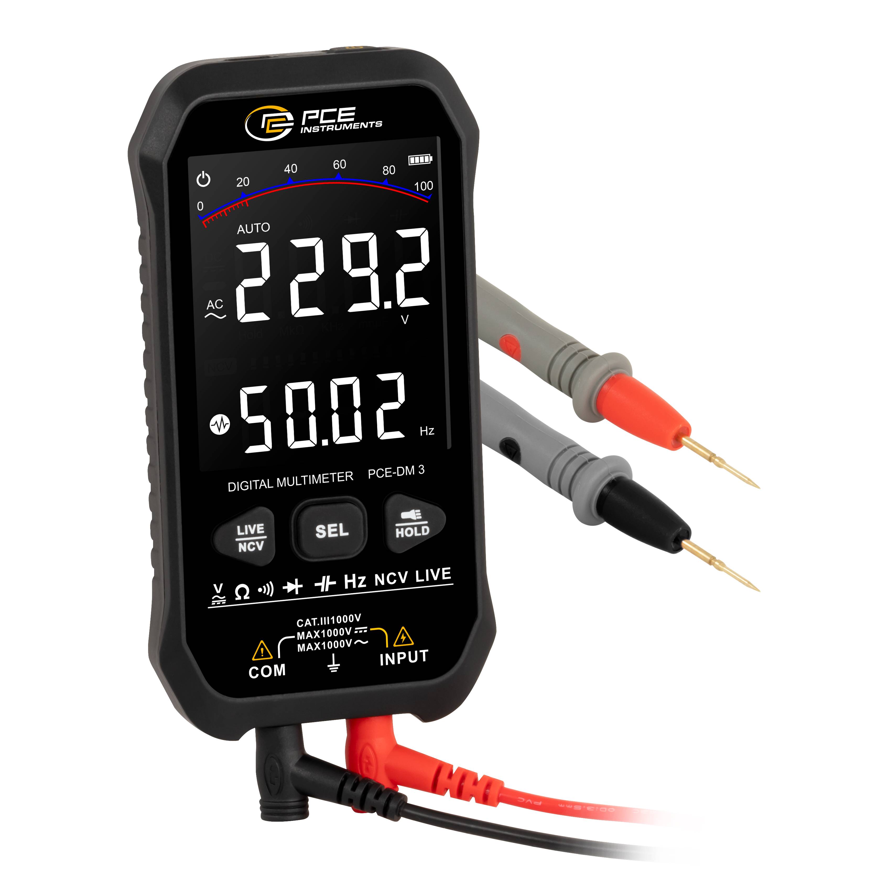 Thumbnail - PCE Instruments PCE-DM 3 Hand-Multimeter digital Datenlogger CAT III 1000 V Anzeige (Counts): 9999