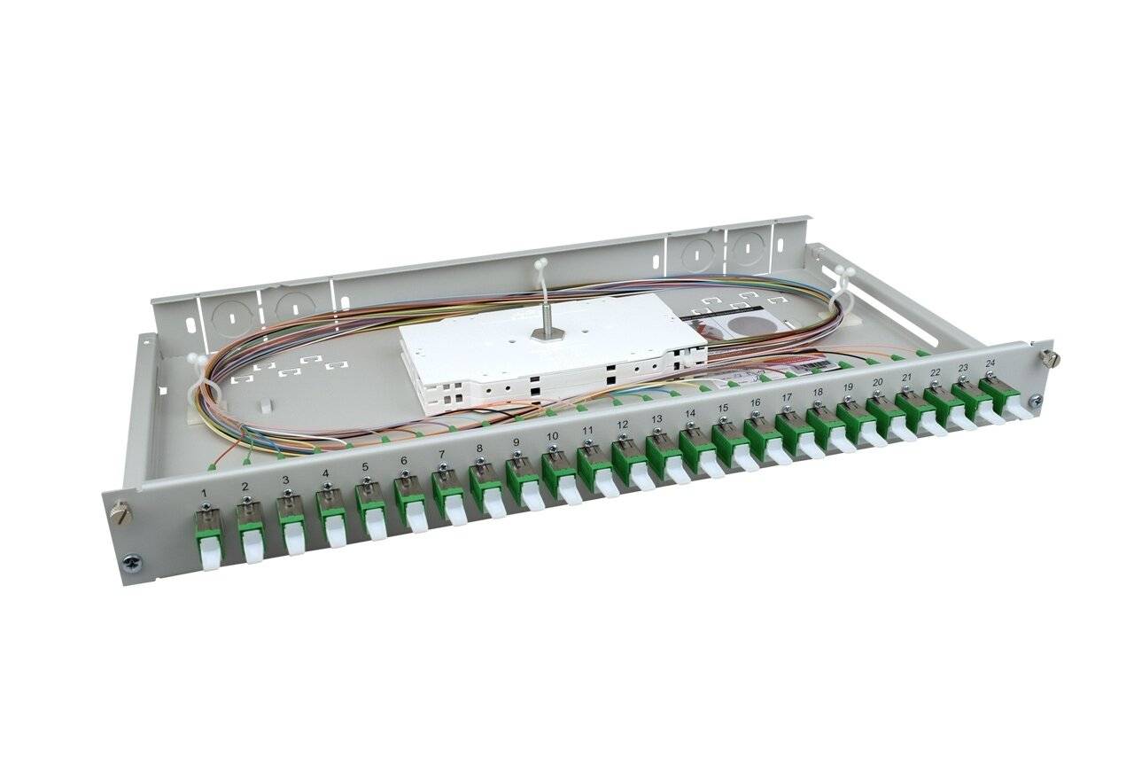 LWL Spleißbox flex 24xE2000®/APC Simplex OS2 spleißfertig 1HE, ausziehbar, lichtgrau-0