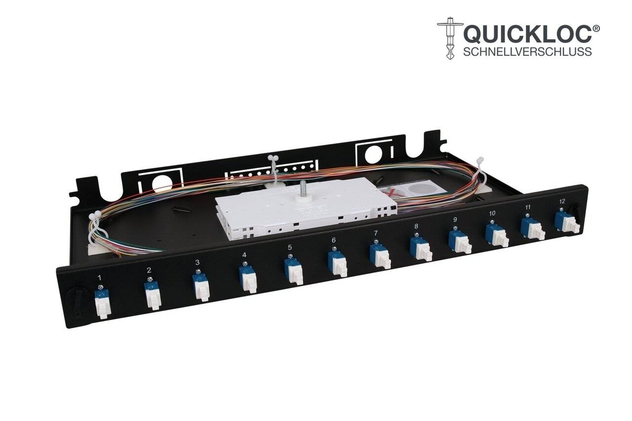 LWL Spleißbox Quick 12xLC Duplex OS2 spleißfertig 1HE, ausziehbar, schwarz-0
