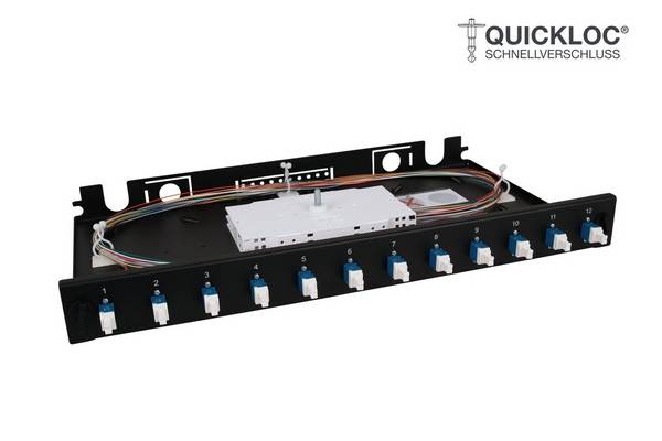 LWL Spleißbox Quick 12xLC Duplex OS2 spleißfertig 1HE, ausziehbar, schwarz