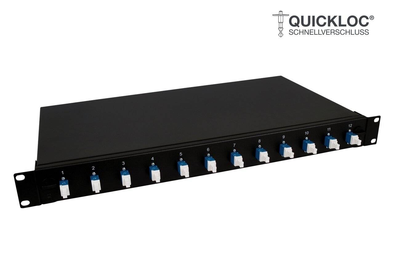 LWL Spleißbox Quick 12xLC Duplex OS2 spleißfertig 1HE, ausziehbar, schwarz-1
