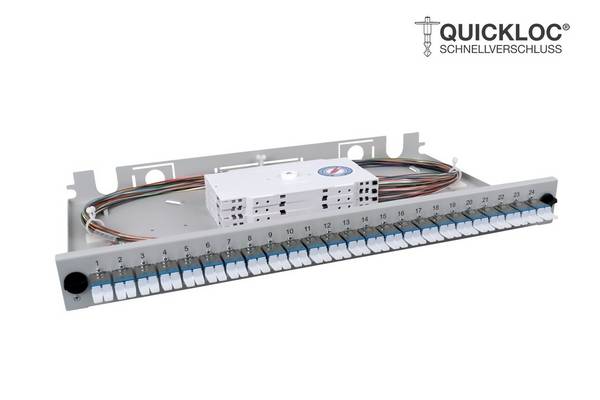 LWL Spleißbox Quick 24xE2000® Compact OS2 spleißfertig 1HE, ausziehbar, lichtgrau