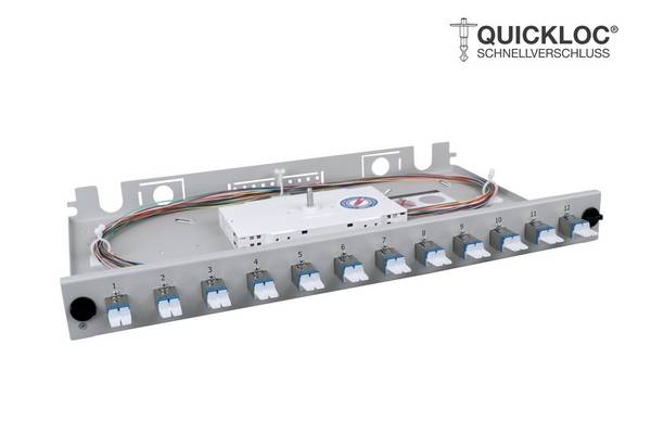LWL Spleißbox Quick 12xE2000® Compact OS2 spleißfertig 1HE, ausziehbar, lichtgrau