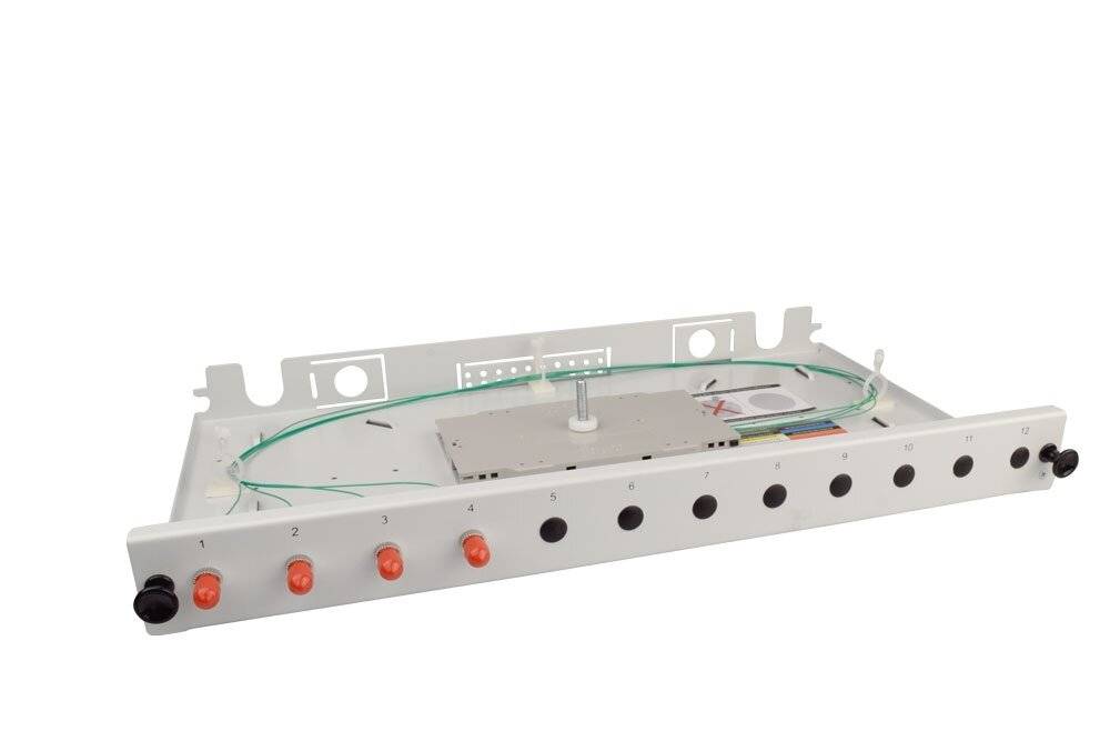 LWL Spleißbox V 4xST Simplex OM2 spleißfertig 1HE, ausziehbar, lichtgrau-0