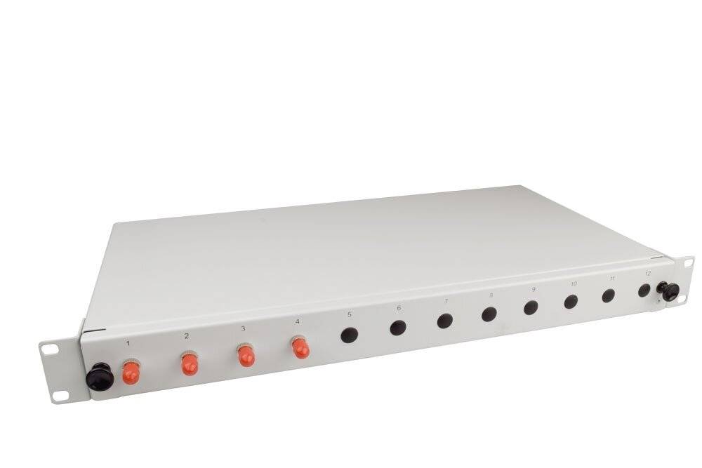 LWL Spleißbox V 4xST Simplex OM2 spleißfertig 1HE, ausziehbar, lichtgrau-1