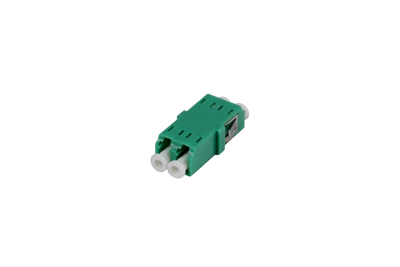 LWL Kupplung LC/APC Duplex mit Metallclip, ohne Flansch Singlemode, grün, Keramik-Sleeve,-0