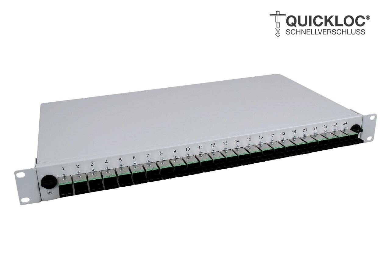 LWL Spleißbox Quick 24xE2000®/APC Compact OS2 spleißfertig 1HE, ausziehbar, lichtgrau-1