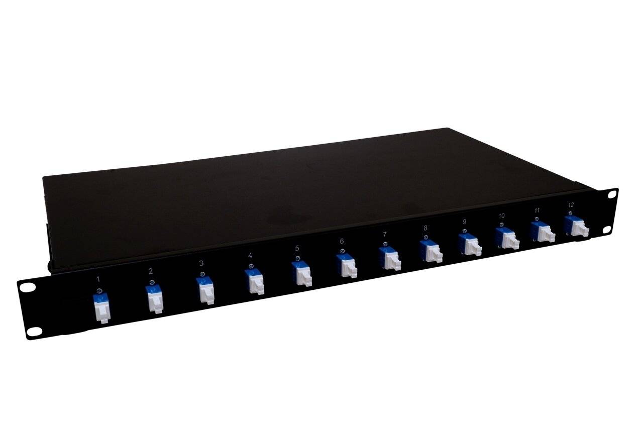 LWL Spleißbox Quick 12xLC Duplex mit 12 Faserpigtails OS2 spleißfertig 1HE, ausziehbar, schwarz-1