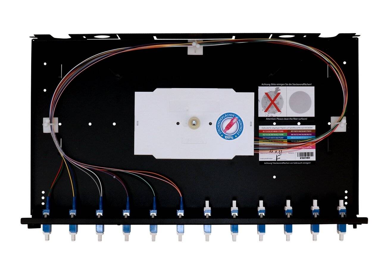 LWL Spleißbox Quick 12xLC Duplex mit 12 Faserpigtails OS2 spleißfertig 1HE, ausziehbar, schwarz-2