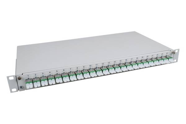LWL Spleißbox flex 24xE2000®/APC Compact OS2 spleißfertig 1HE, ausziehbar, lichtgrau