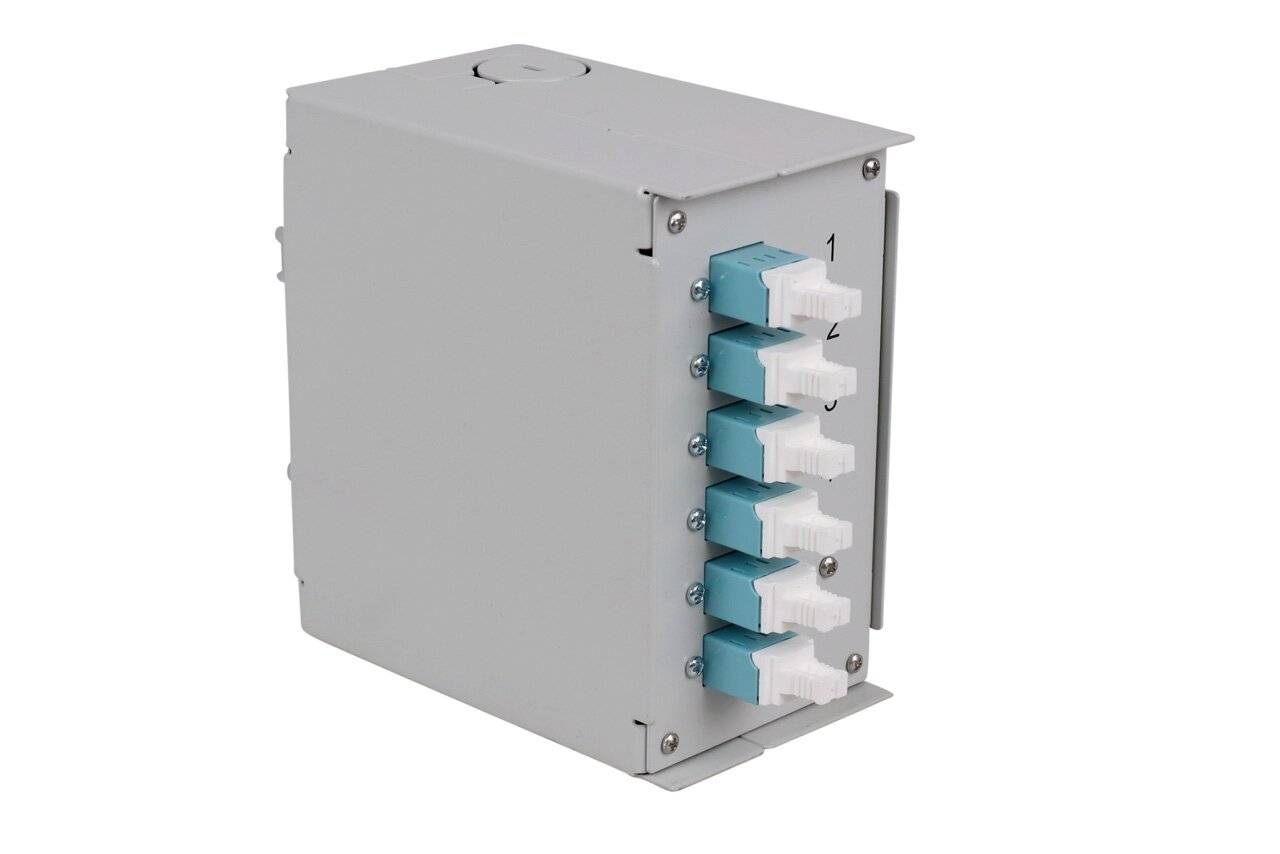 LWL Hutschienenspleißverteiler 6xLC Duplex OM3 spleißfertig für Tragschiene TH35-1