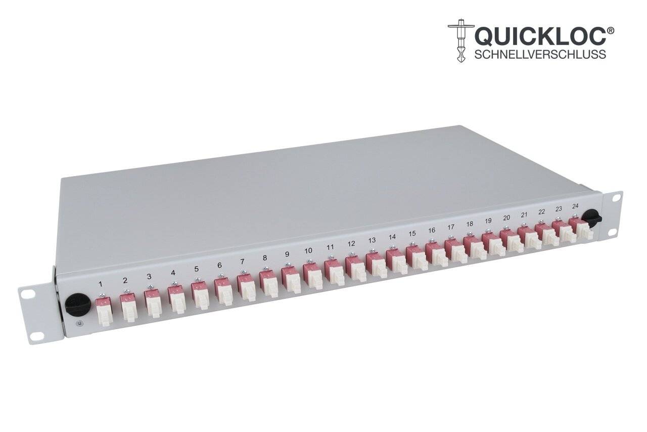 LWL Spleißbox Quick 24xLC Duplex OM4 spleißfertig 1HE, ausziehbar, lichtgrau-1