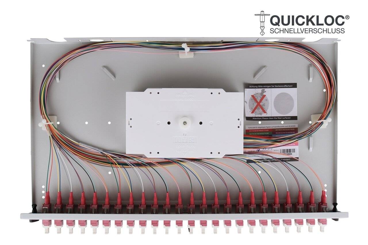 LWL Spleißbox Quick 24xLC Duplex OM4 spleißfertig 1HE, ausziehbar, lichtgrau-2