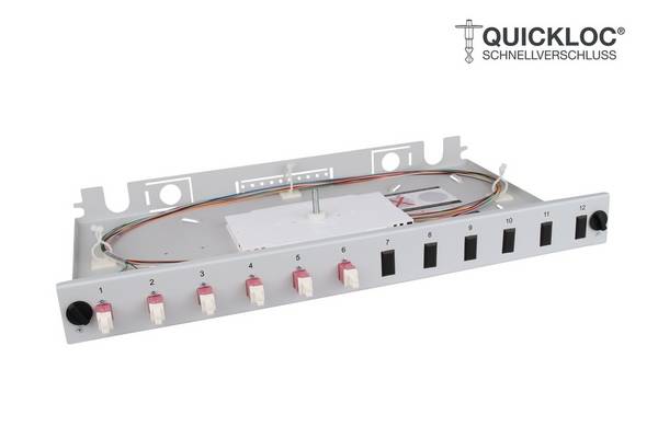 LWL Spleißbox Quick 6xLC Duplex OM4 spleißfertig 1HE, ausziehbar, lichtgrau