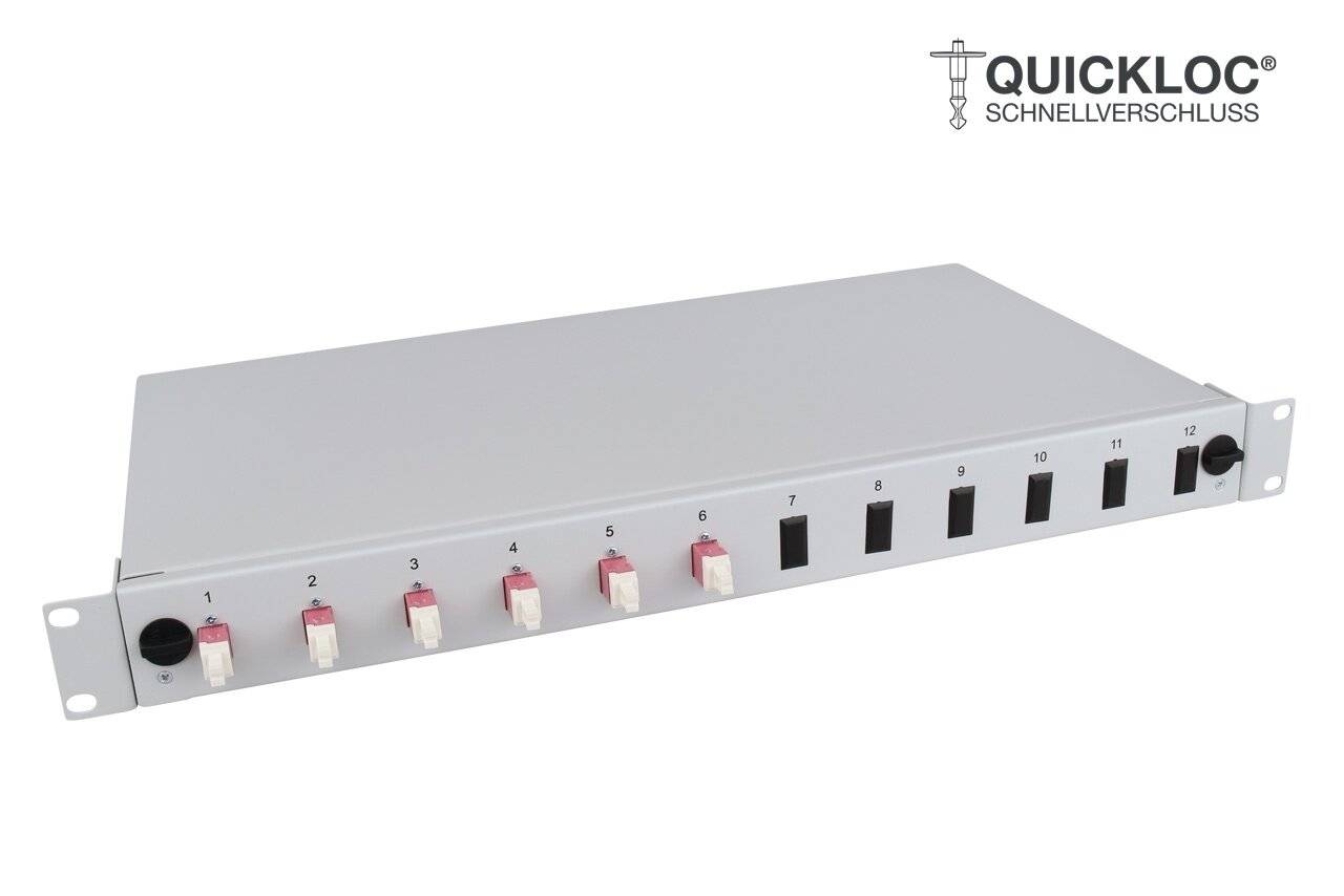 LWL Spleißbox Quick 6xLC Duplex OM4 spleißfertig 1HE, ausziehbar, lichtgrau-1