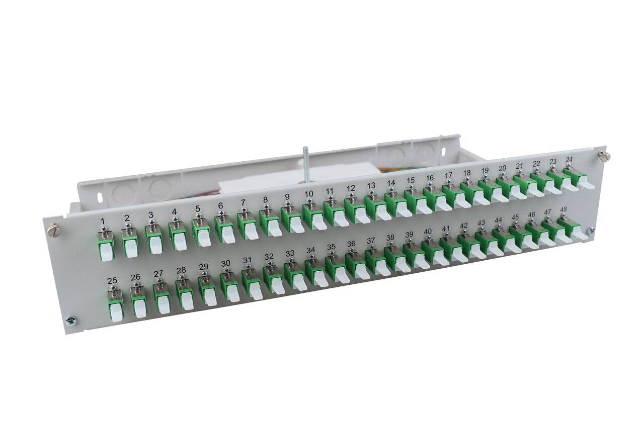 LWL Spleißbox flex 48xE2000®/APC Simplex (R&M) OS2 spleißfertig 2HE, ausziehbar, lichtgrau-0
