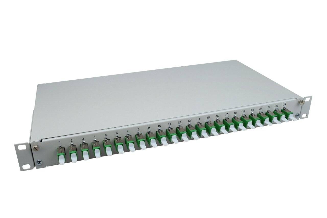 LWL Spleißbox flex 24xE2000®/APC Simplex OS2 spleißfertig 1HE, ausziehbar, lichtgrau-1