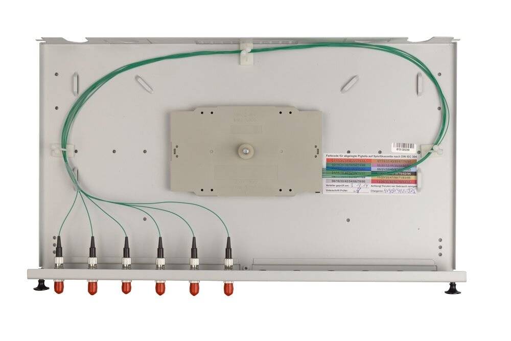 LWL Spleißbox V 6xST Simplex OM2 spleißfertig 1HE, ausziehbar, lichtgrau-2