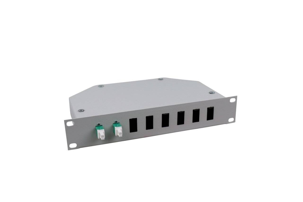 LWL Spleißbox 10" 2xLC/APC Duplex OS2 spleißfertig 1HE, Festeinbau, lichtgrau-1