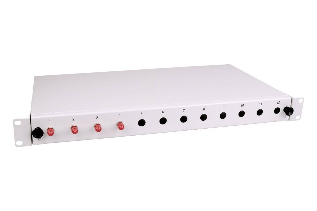 LWL Spleißbox V 4xST Simplex OM3 spleißfertig 1HE, ausziehbar, lichtgrau-1