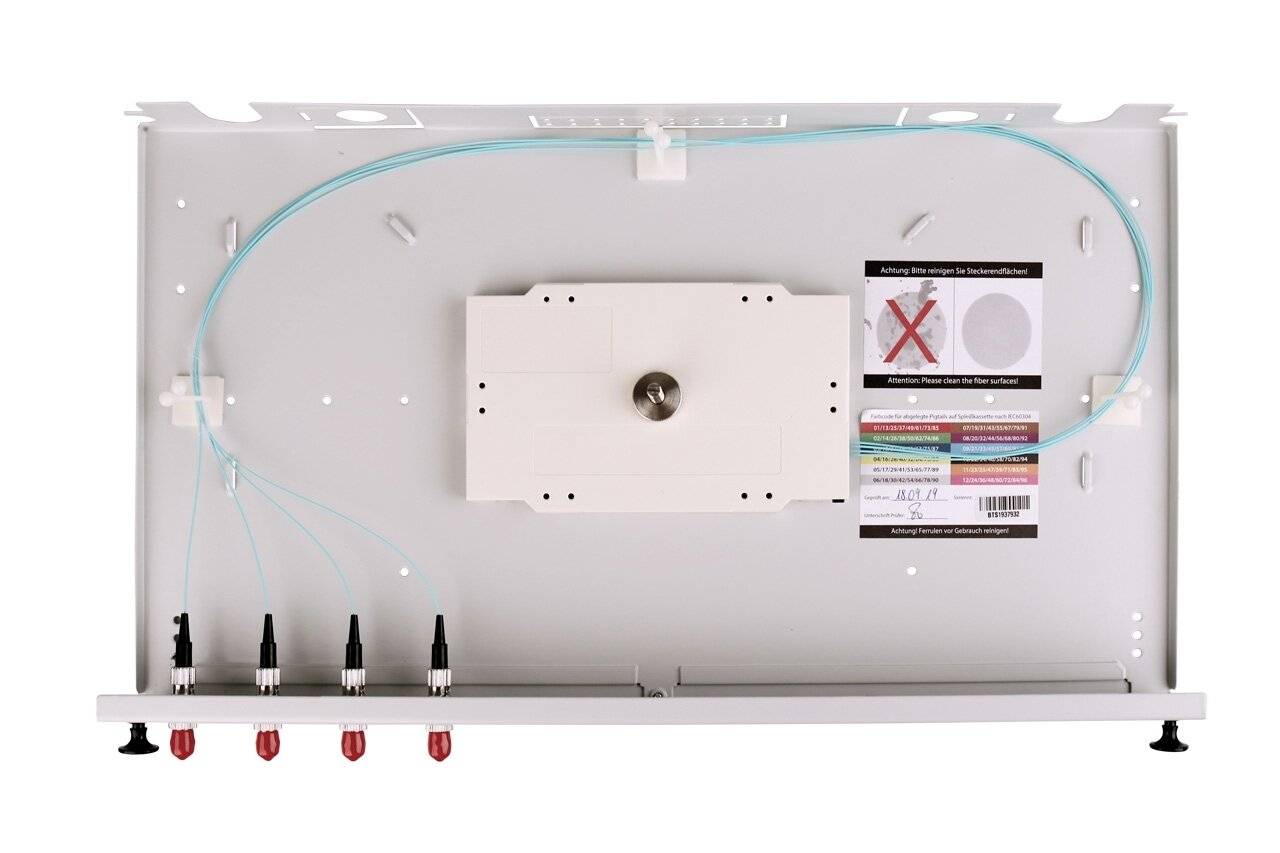 LWL Spleißbox V 4xST Simplex OM3 spleißfertig 1HE, ausziehbar, lichtgrau-2