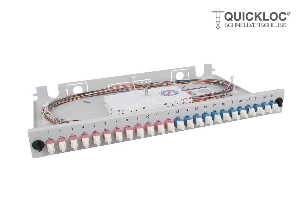 LWL Spleißbox Quick 24xLC Duplex OM4+OS2 spleißfertig 1HE, ausziehbar, lichtgrau-0
