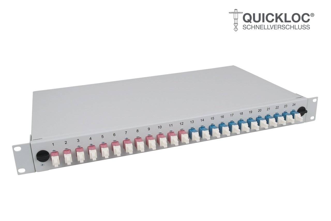 LWL Spleißbox Quick 24xLC Duplex OM4+OS2 spleißfertig 1HE, ausziehbar, lichtgrau-1