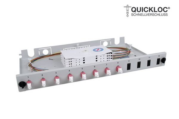 LWL Spleißbox Quick 8xLC Duplex OM4 spleißfertig 1HE, ausziehbar, lichtgrau
