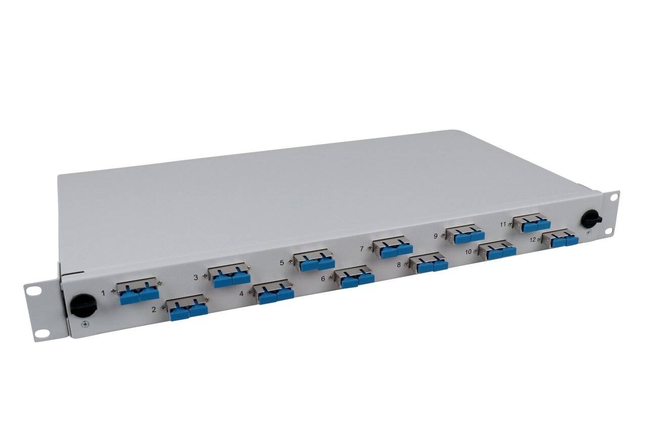 LWL Spleißbox Quick 12xSC/PC Duplex OS2 spleißfertig 1HE, ausziehbar, lichtgrau-1