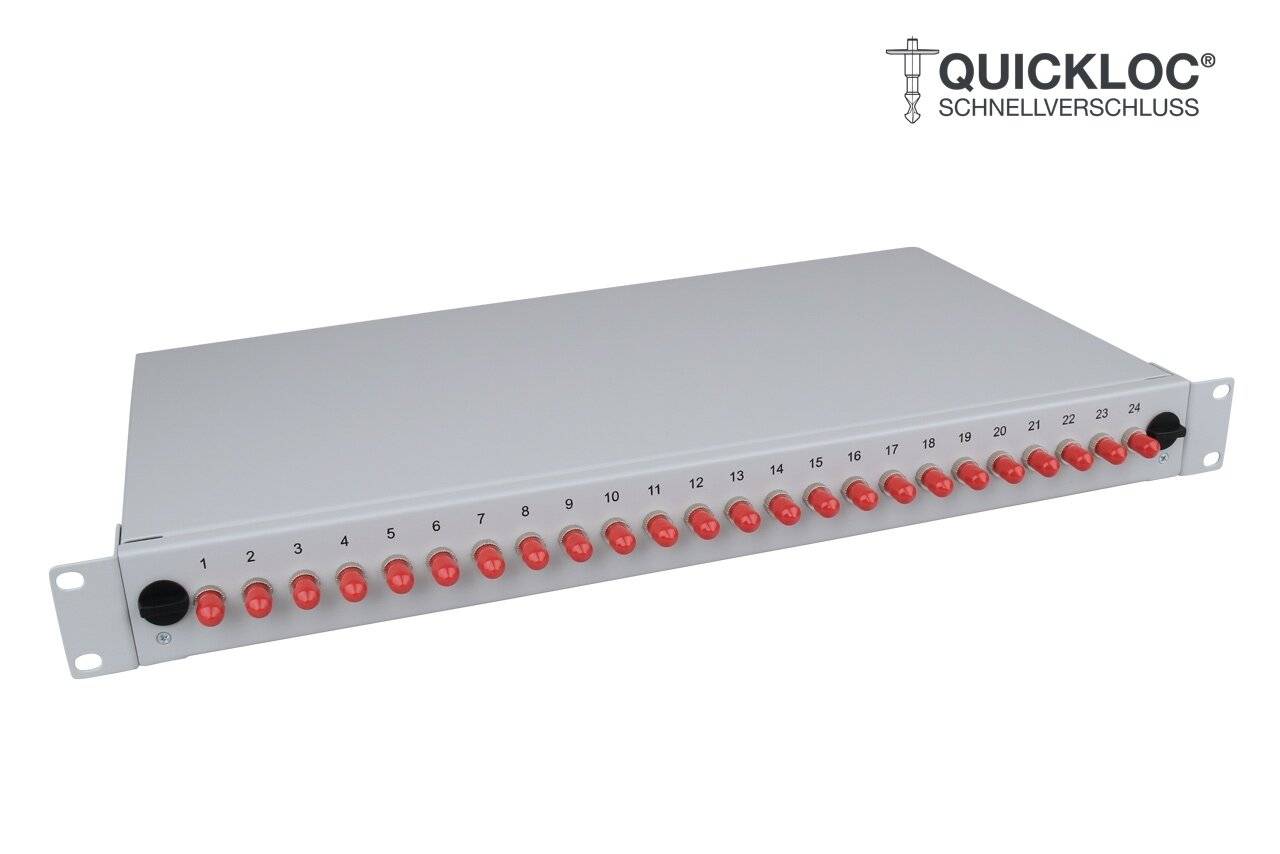 LWL Spleißbox Quick 24xST Simplex OM4 spleißfertig 1HE, ausziehbar, lichtgrau-1