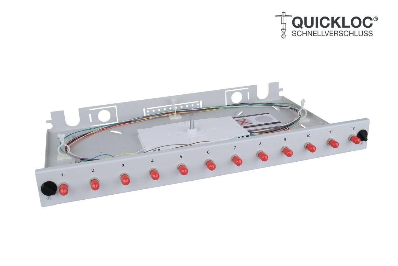 LWL Spleißbox Quick 12xST Simplex OM3 spleißfertig 1HE, ausziehbar, lichtgrau-0
