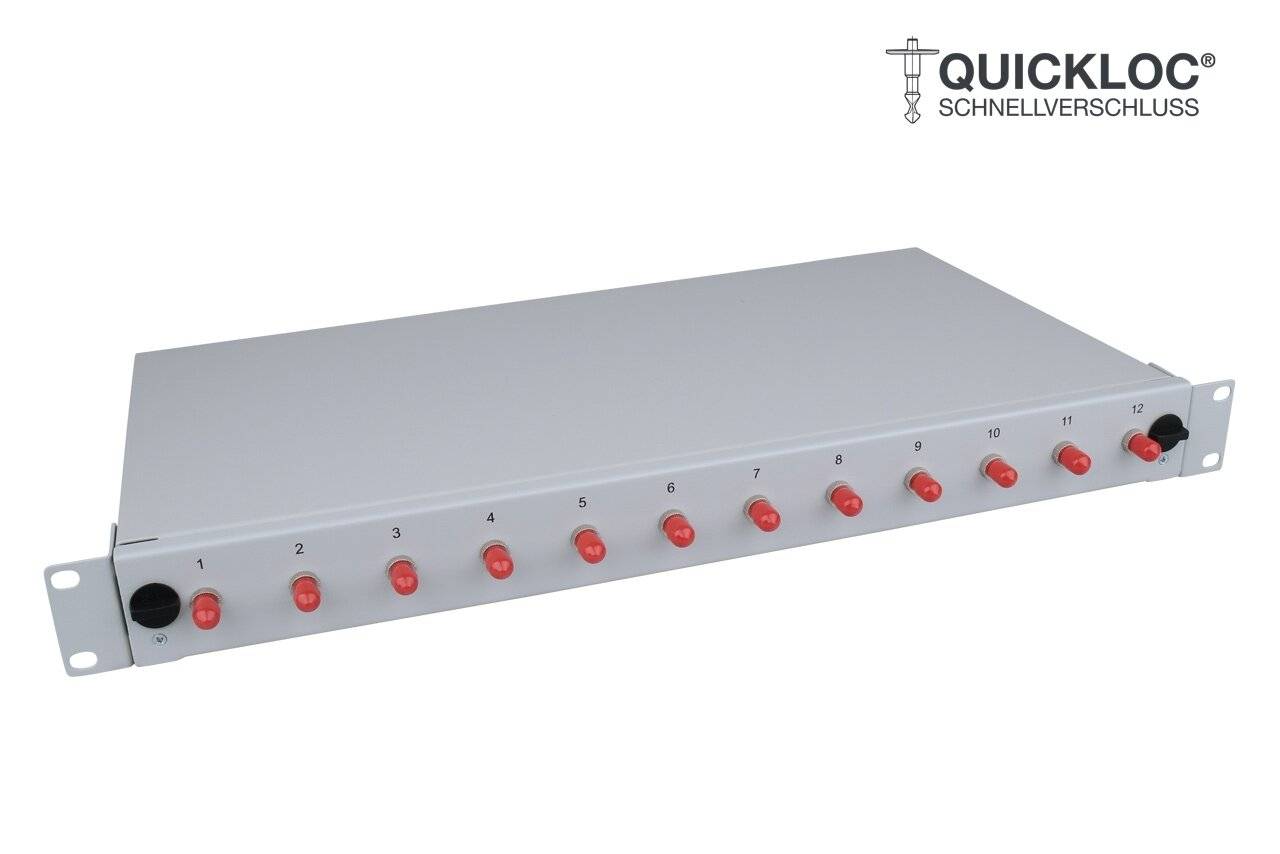 LWL Spleißbox Quick 12xST Simplex OM3 spleißfertig 1HE, ausziehbar, lichtgrau-1