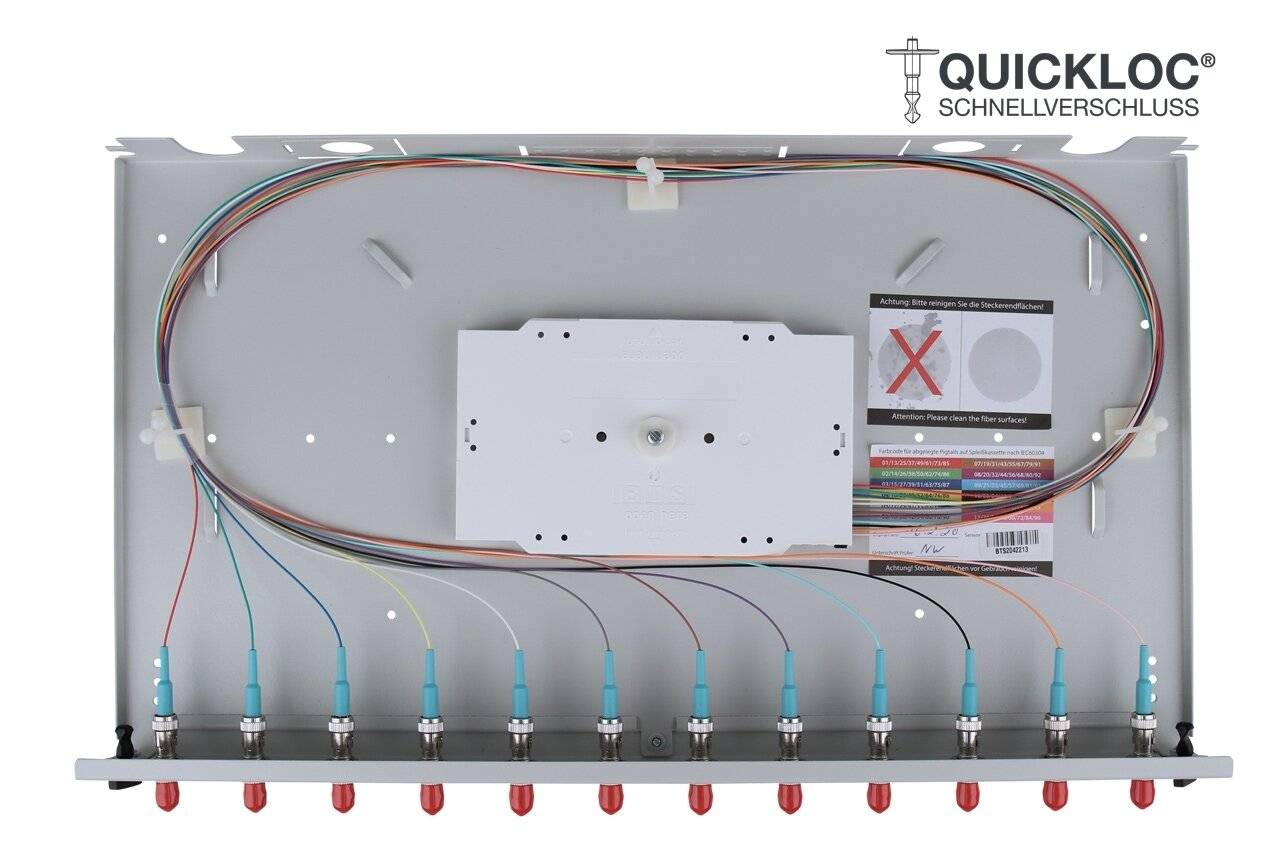 LWL Spleißbox Quick 12xST Simplex OM3 spleißfertig 1HE, ausziehbar, lichtgrau-2