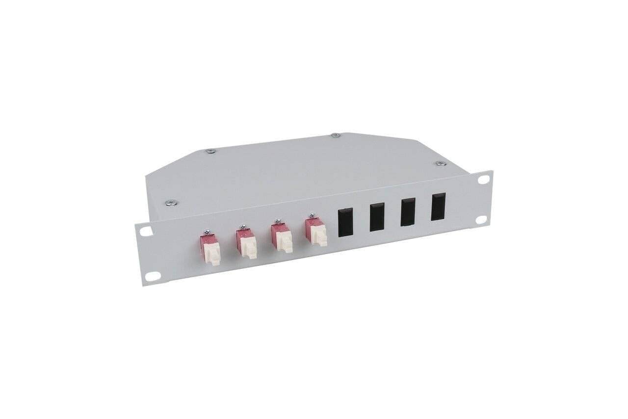 LWL Spleißbox 10" 4xLC Duplex OM4 spleißfertig 1HE, Festeinbau, lichtgrau-1