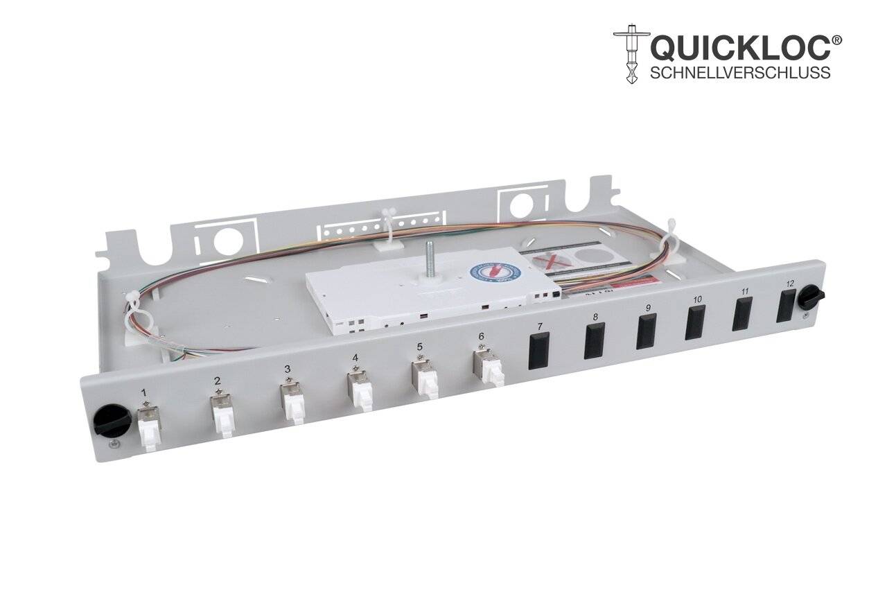 LWL Spleißbox Quick 6xLC Duplex OM4 spleißfertig 1HE, ausziehbar, lichtgrau-0