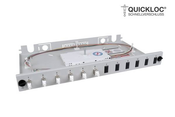 LWL Spleißbox Quick 6xLC Duplex OM4 spleißfertig 1HE, ausziehbar, lichtgrau