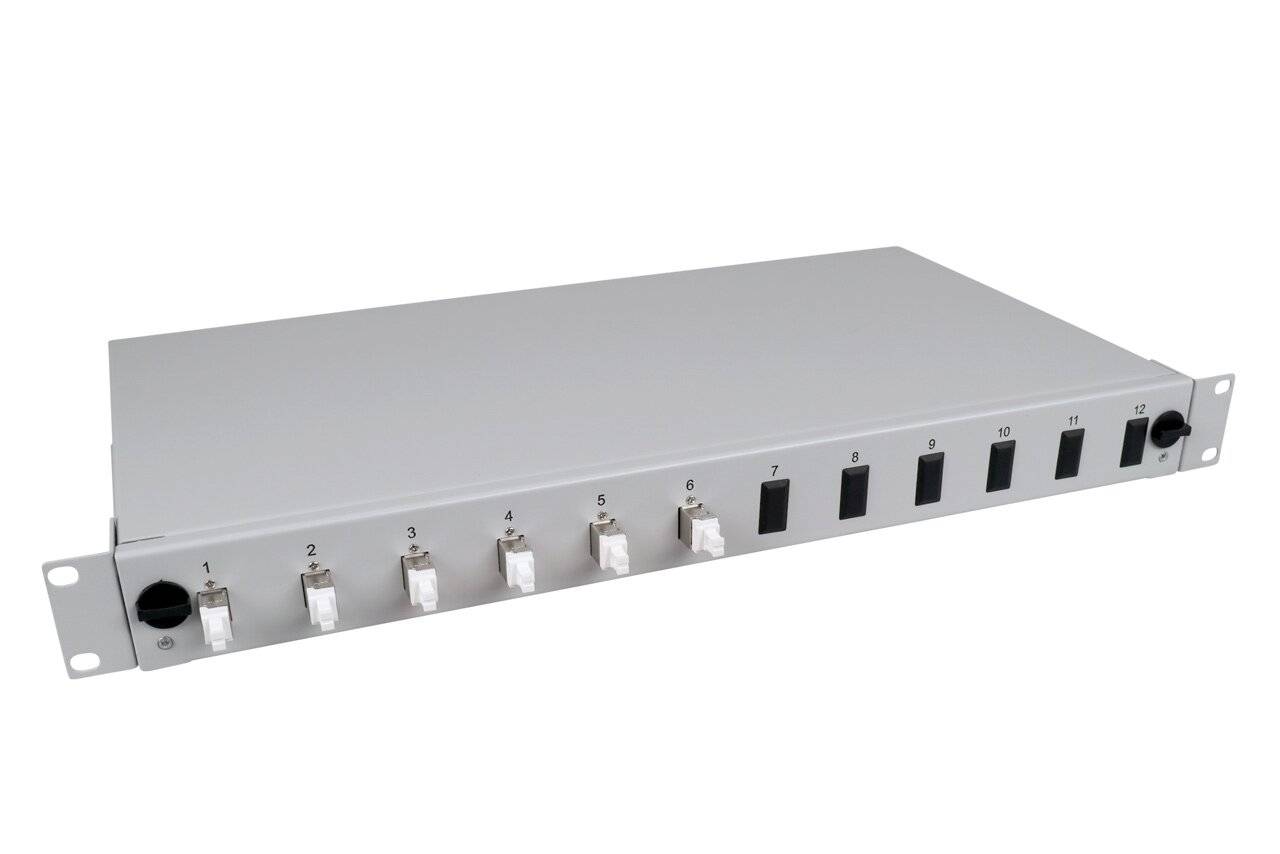 LWL Spleißbox Quick 6xLC Duplex OM4 spleißfertig 1HE, ausziehbar, lichtgrau-1
